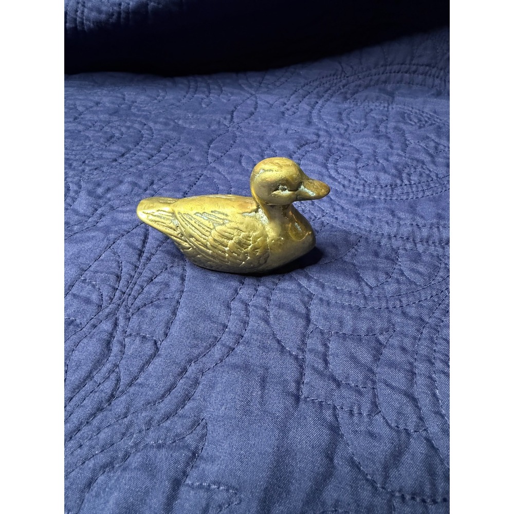 Vintage Action Brass Duck Figurine Miniature Bird Decor Made in Taiwan 3.25 Inch